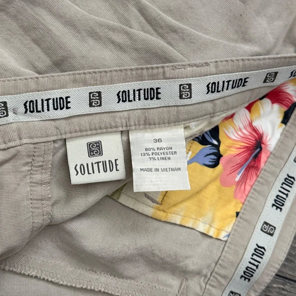 Solitude Pleated Linen Blend Shorts Beige Tan Mens 36 Tropical Lining Chino Golf